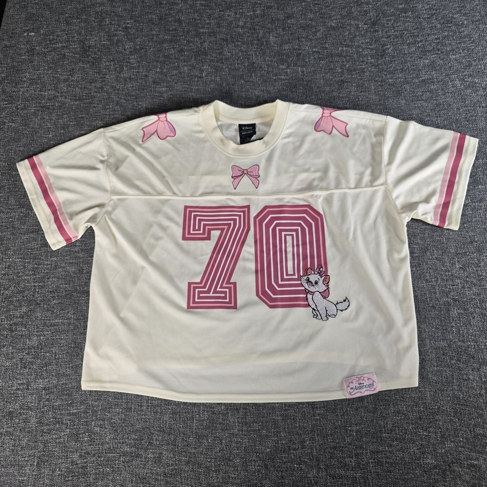 Disney BoxLunch Marie The Aristocats Football Jersey Cream Pink Size 2 NEW
